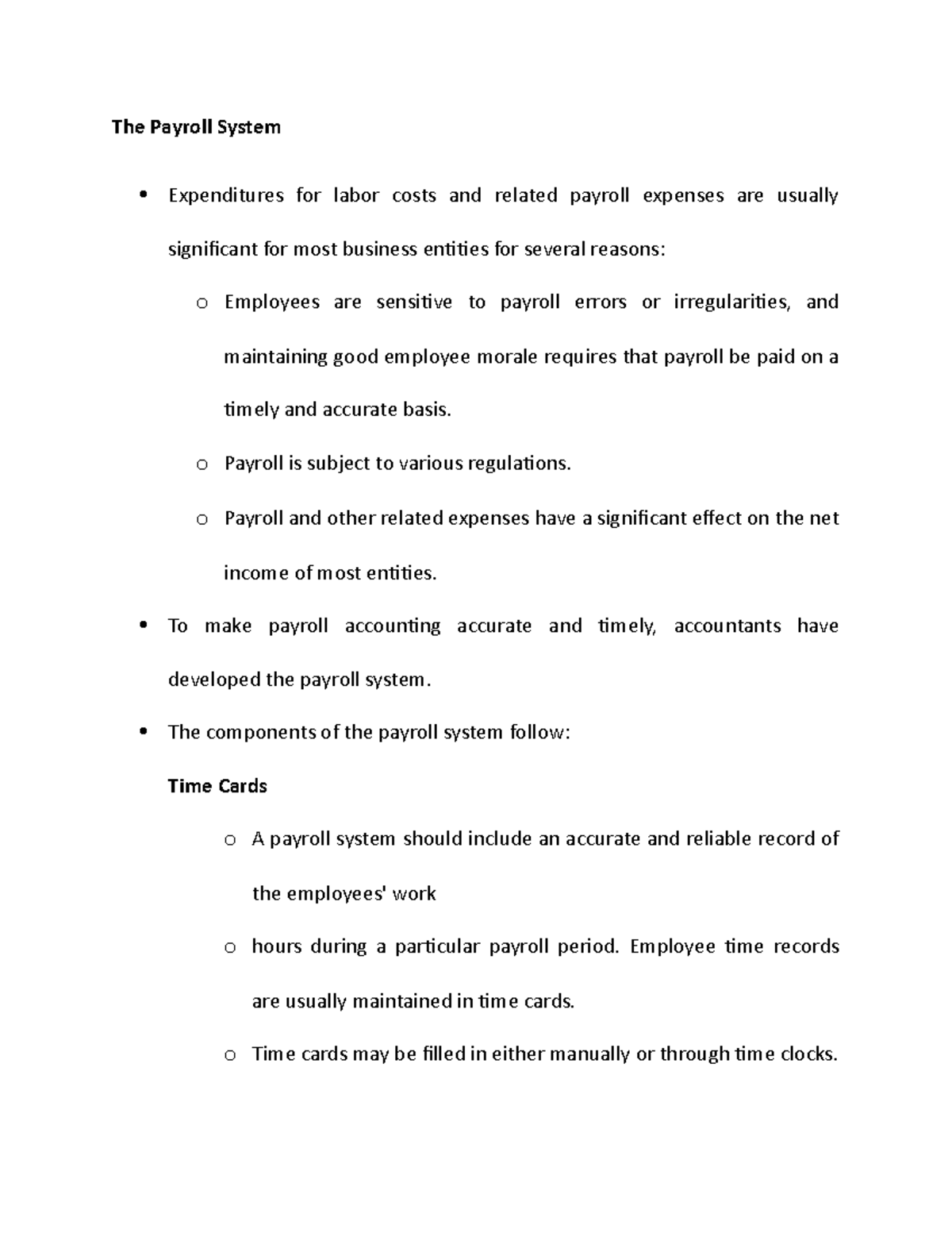 The Payroll System - The Payroll System Expenditures for labor costs ...