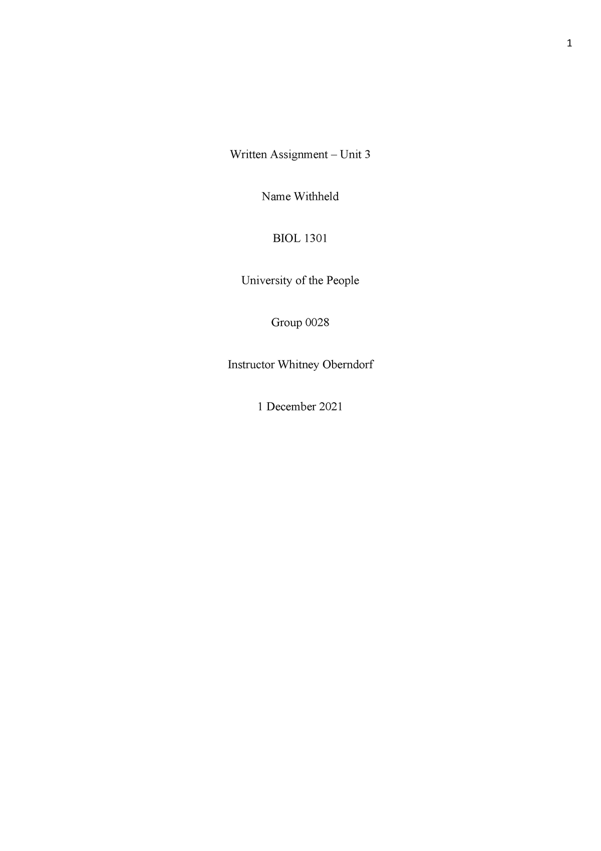 Biol 1301-Written Assigment Unit 3 - Written Assignment – Unit 3 Name ...