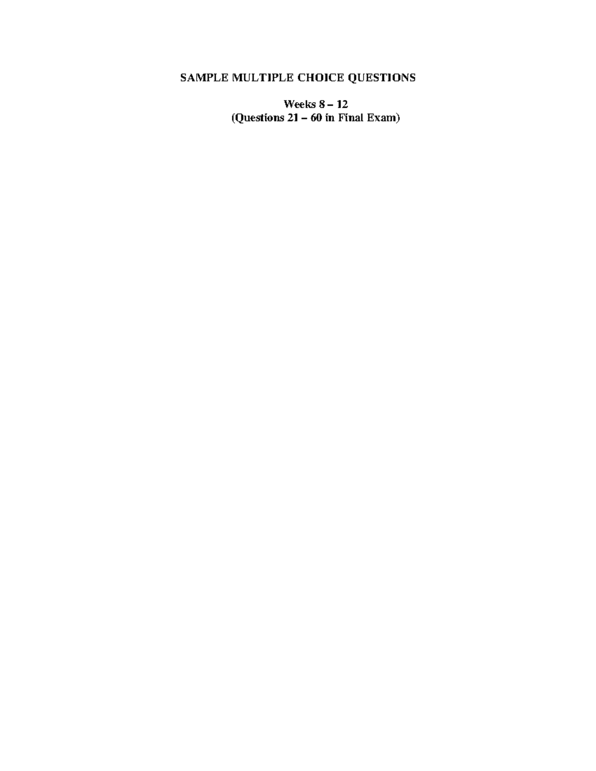 FINAL EXAM Q June 2018, questions and answers - SAMPLE MULTIPLE CHOICE ...