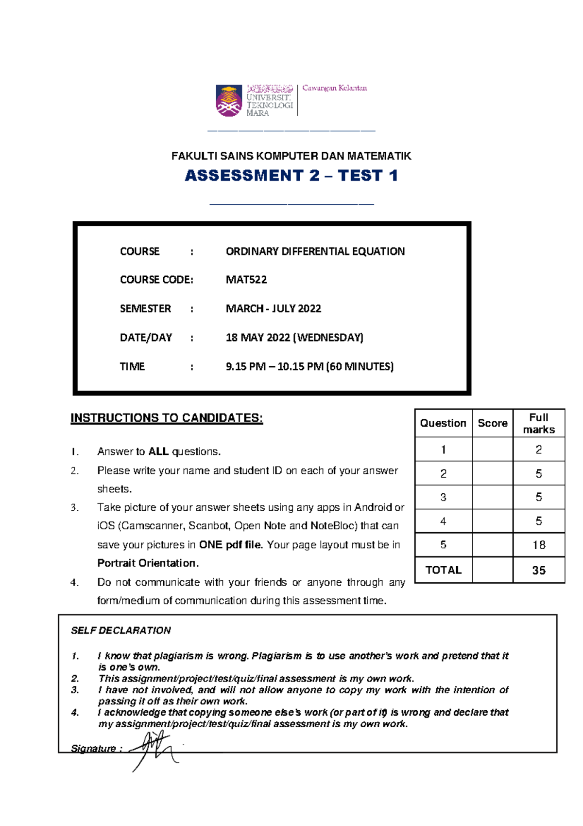 Mat522 Assessment 2 18 Mei 2022