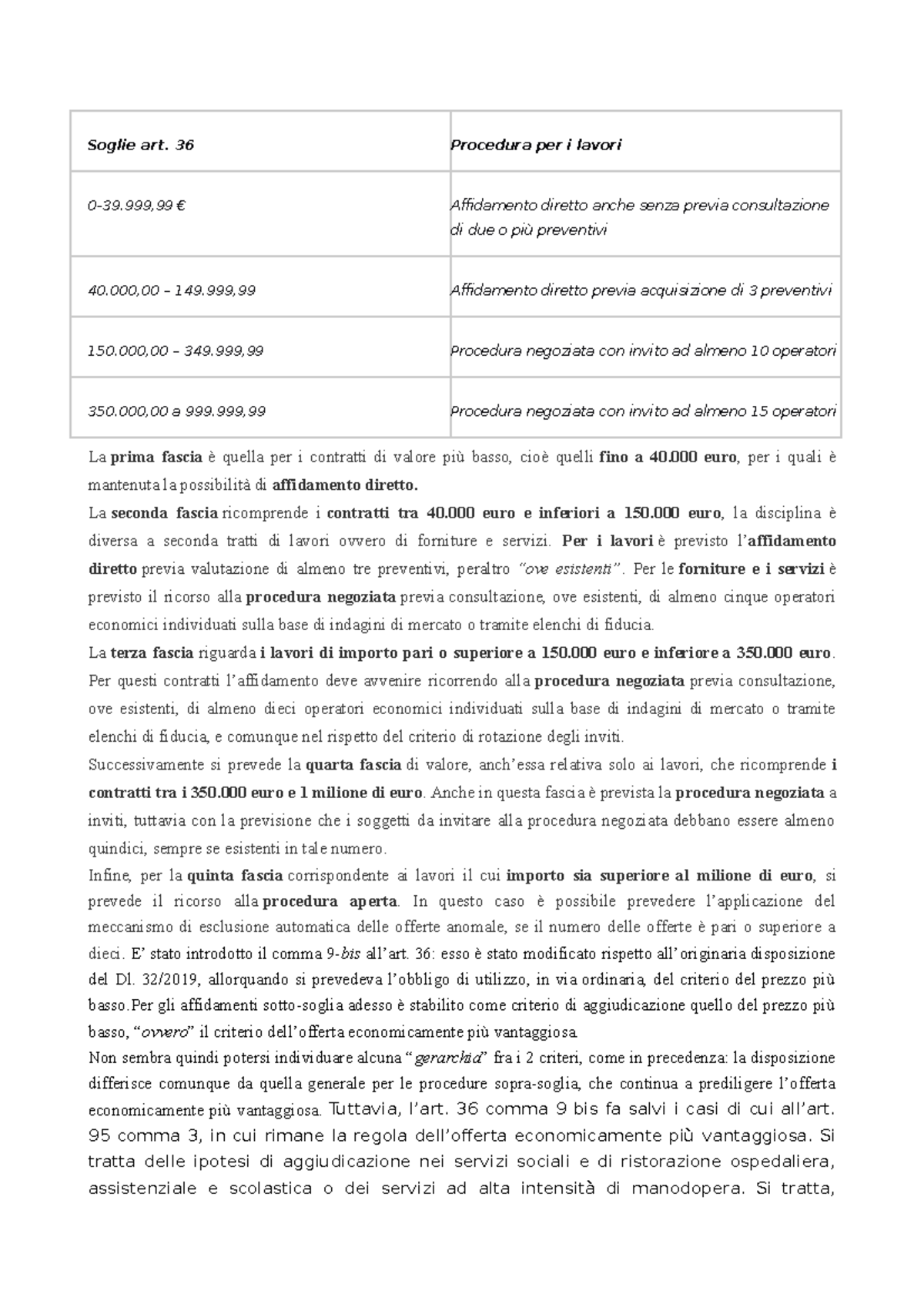 Schema soglie comunitarie codice appalti Soglie art. 36 Procedura per