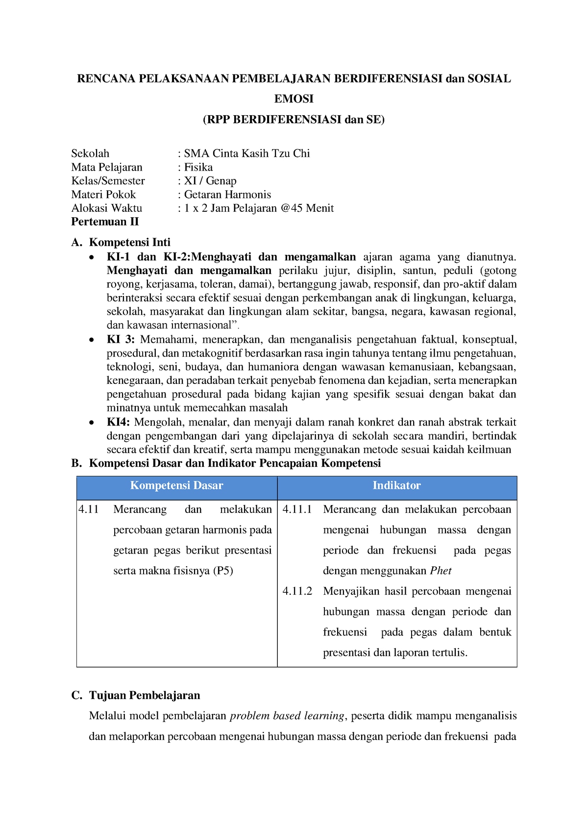 RPP Berdiferensiasi Dan SE - RENCANA PELAKSANAAN PEMBELAJARAN ...