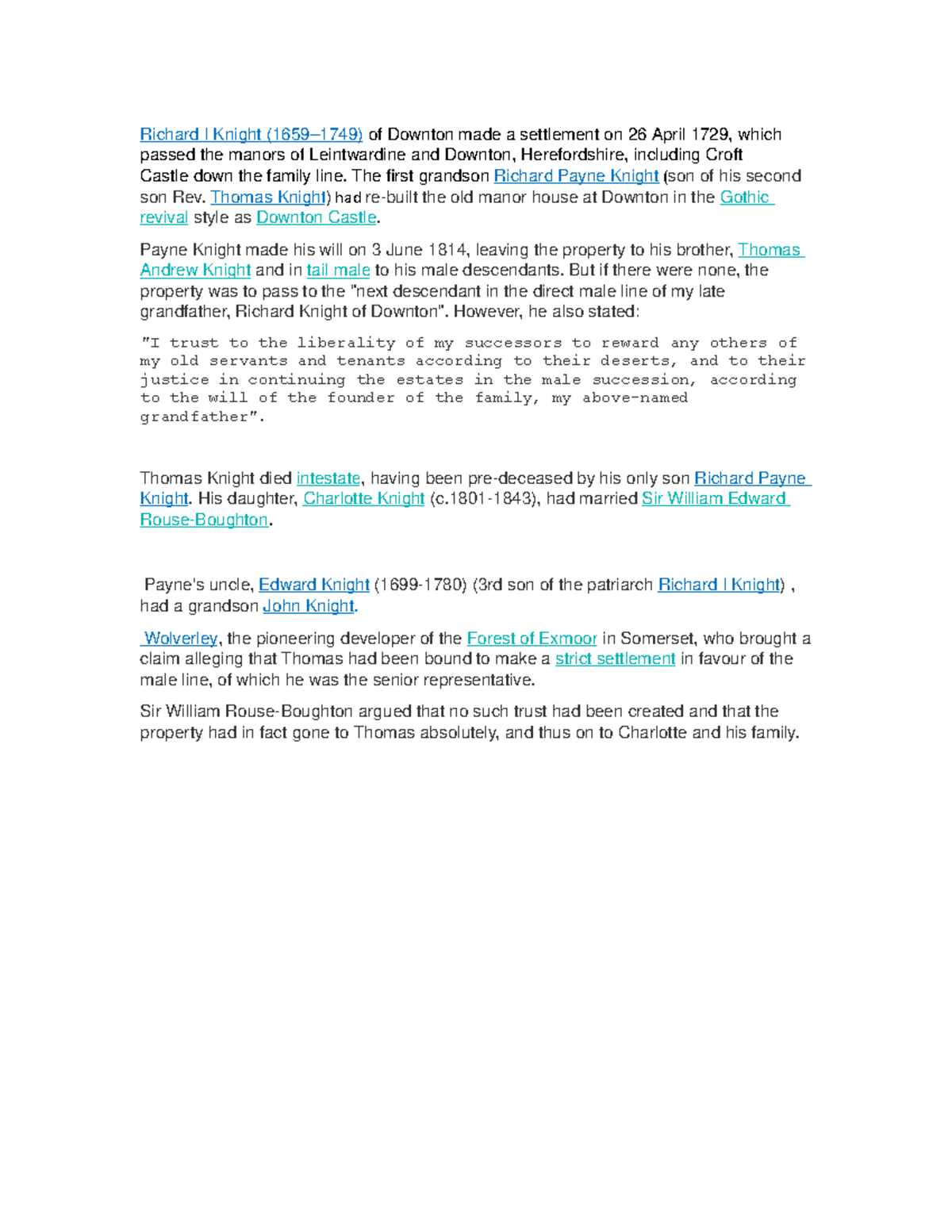 Knight v Knight 1940 Richard I Knight of Downton made a settlement on