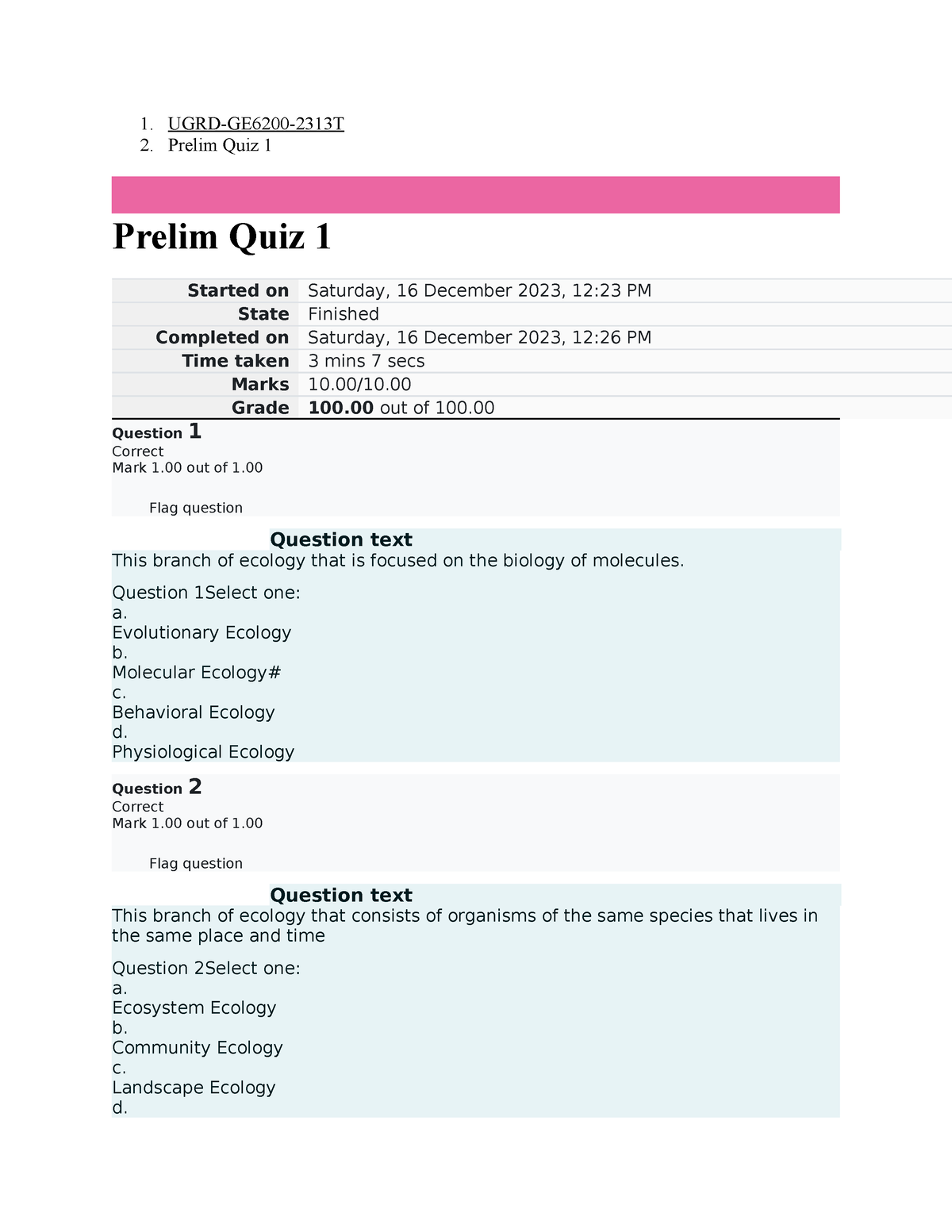 Prelim Q 1 - 1. UGRD-GE6200-2313T 2. Prelim Quiz 1 Prelim Quiz 1 ...