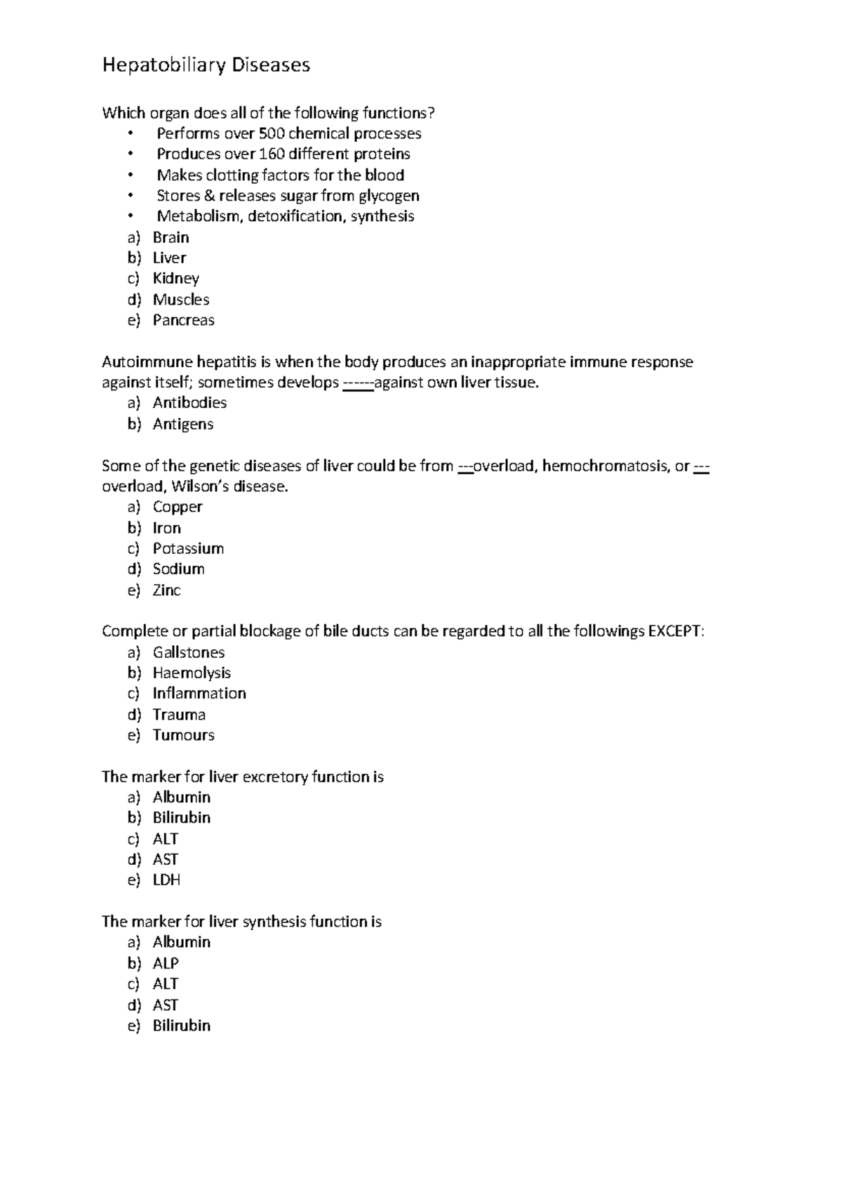 Biochemistry: Hepatobiliary Diseases Multiple Choice Questions - Which ...