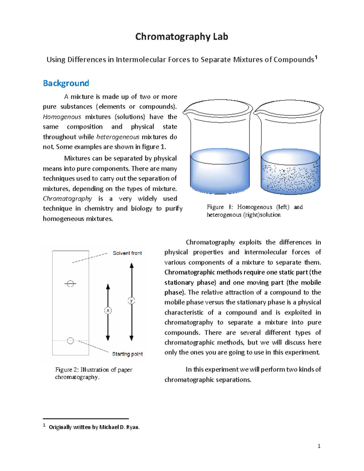 Chromatography Lab Handout - Chromatography Lab Using Differences in ...