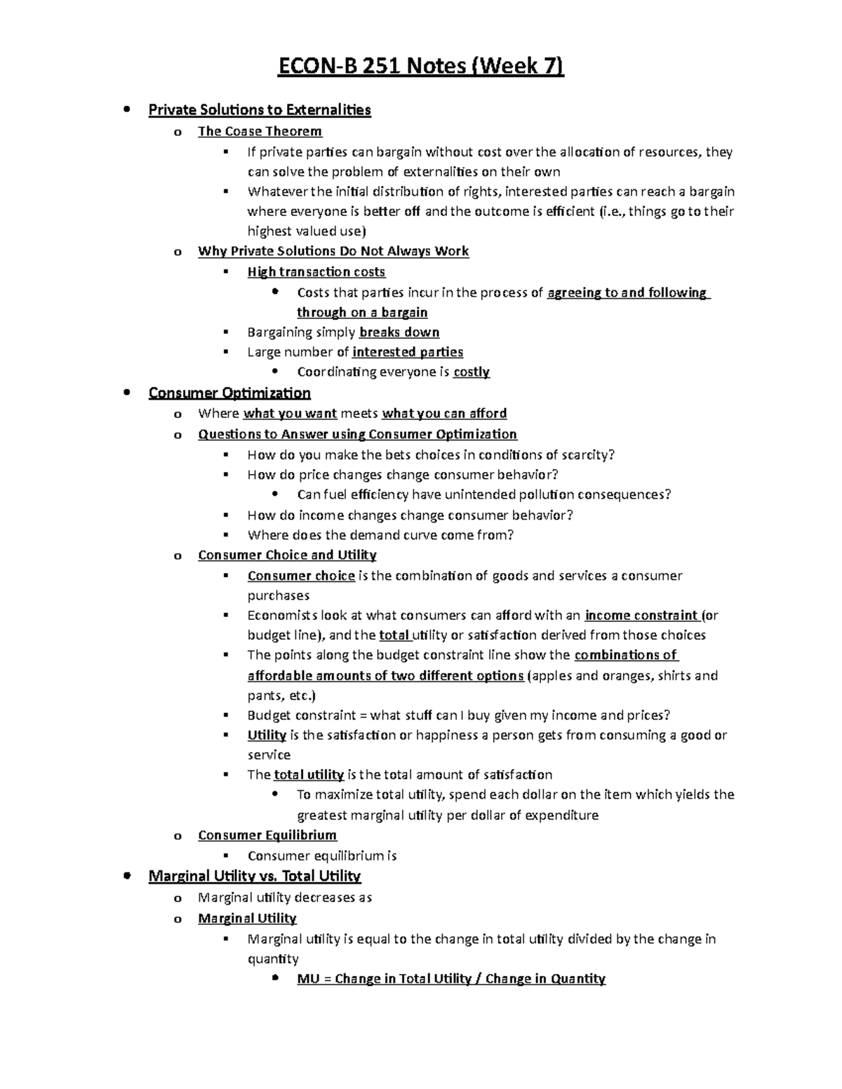 ECON-B 251 Notes (Week 7) - ECON-B 251 Notes (Week 7) Private Solutions ...