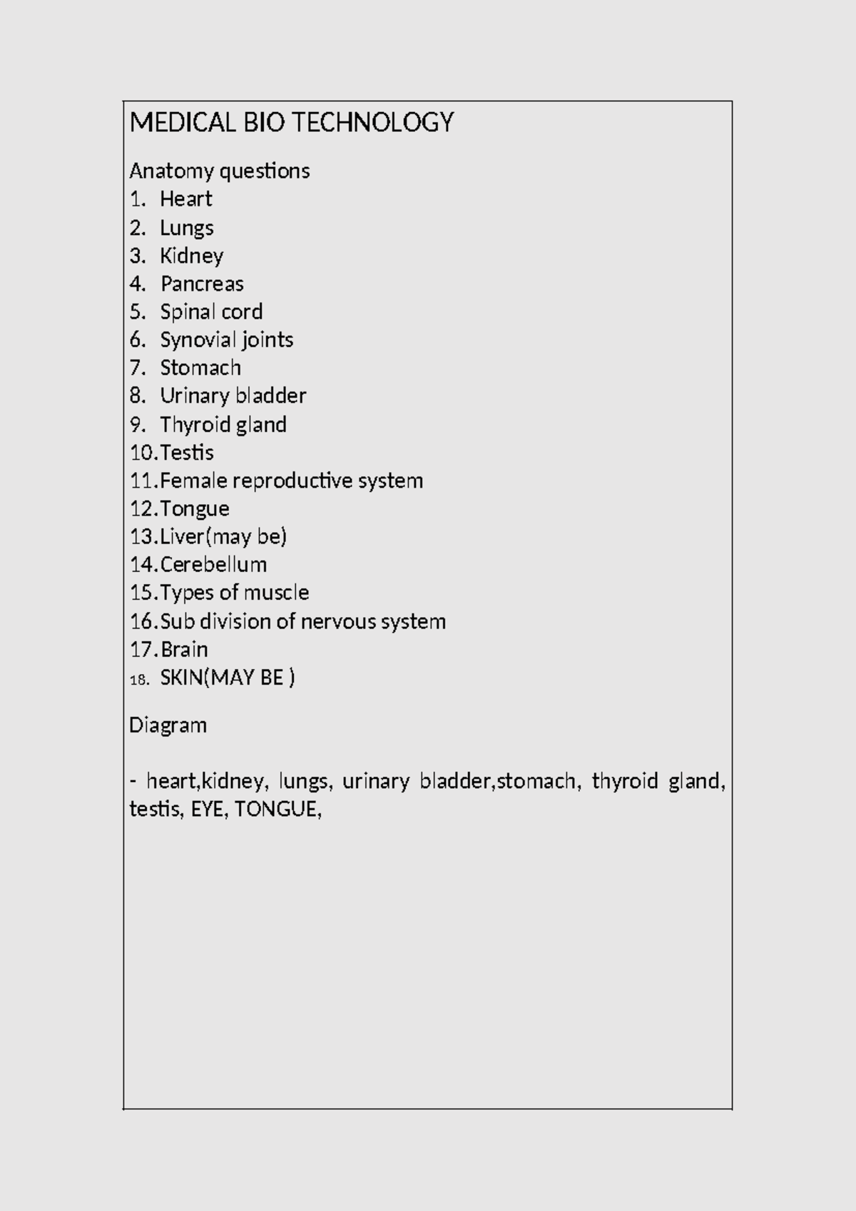 Anatomy Q BK - Anatomy and Human Physiology - MEDICAL BIO TECHNOLOGY ...