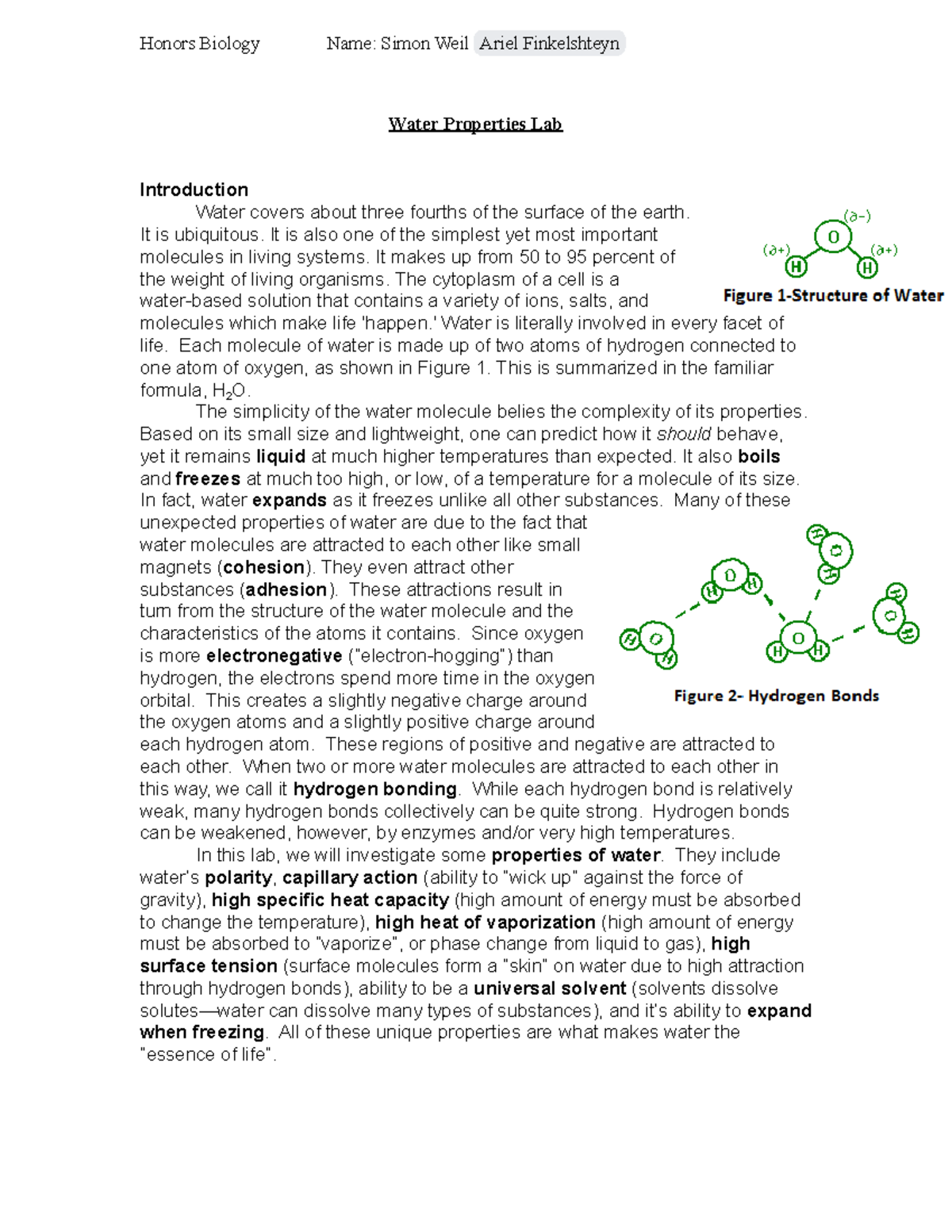 Copy of Water Properties Lab Questions Water Properties Lab