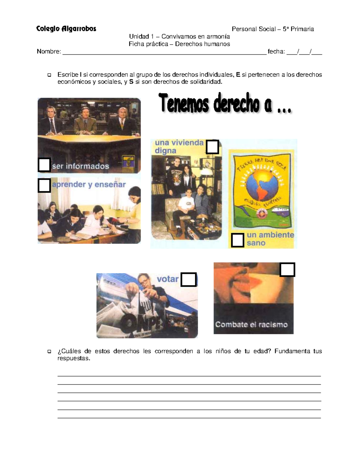 Derechos Humanos 5° - Personal Social – 5 ° Primaria Unidad 1 ...