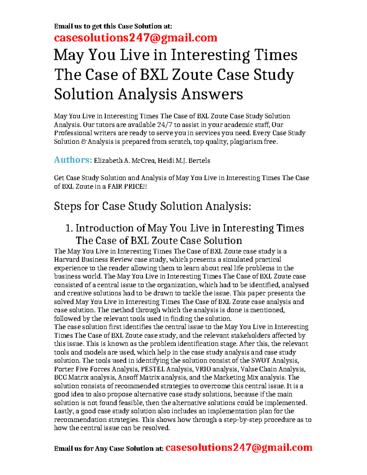 Case Solution May You Live in Interesting Times The Case of BXL Zoute ...