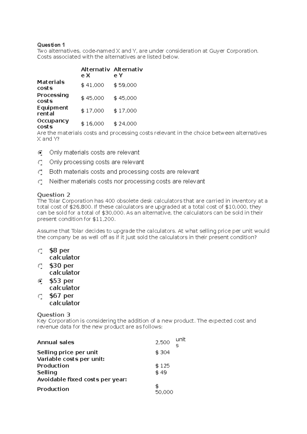 Quiz 10 Differential analysis Management Accounting Fundamentals