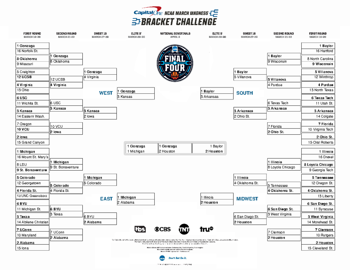 -bracket - No School - WEST EAST SOUTH MIDWEST 1 Gonzaga 16 Norfolk St ...