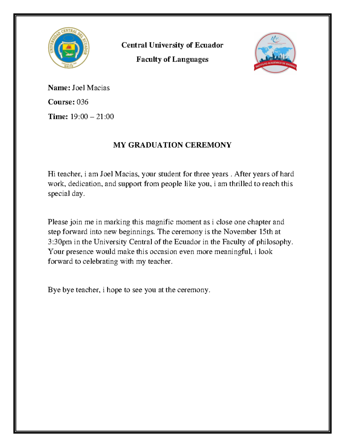 Homework - Email - Central University of Ecuador Faculty of Languages ...