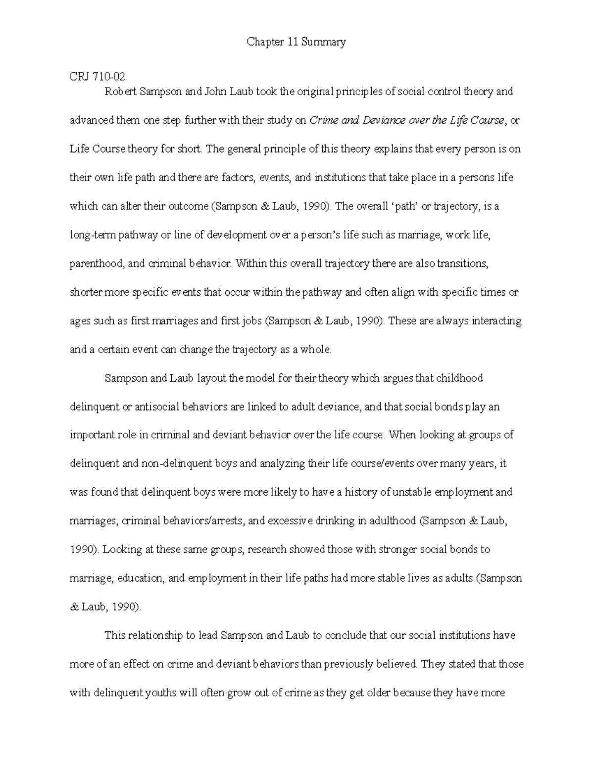 Chapter 11 Summary - Chapter 11 Summary CRJ 710- Robert Sampson and ...