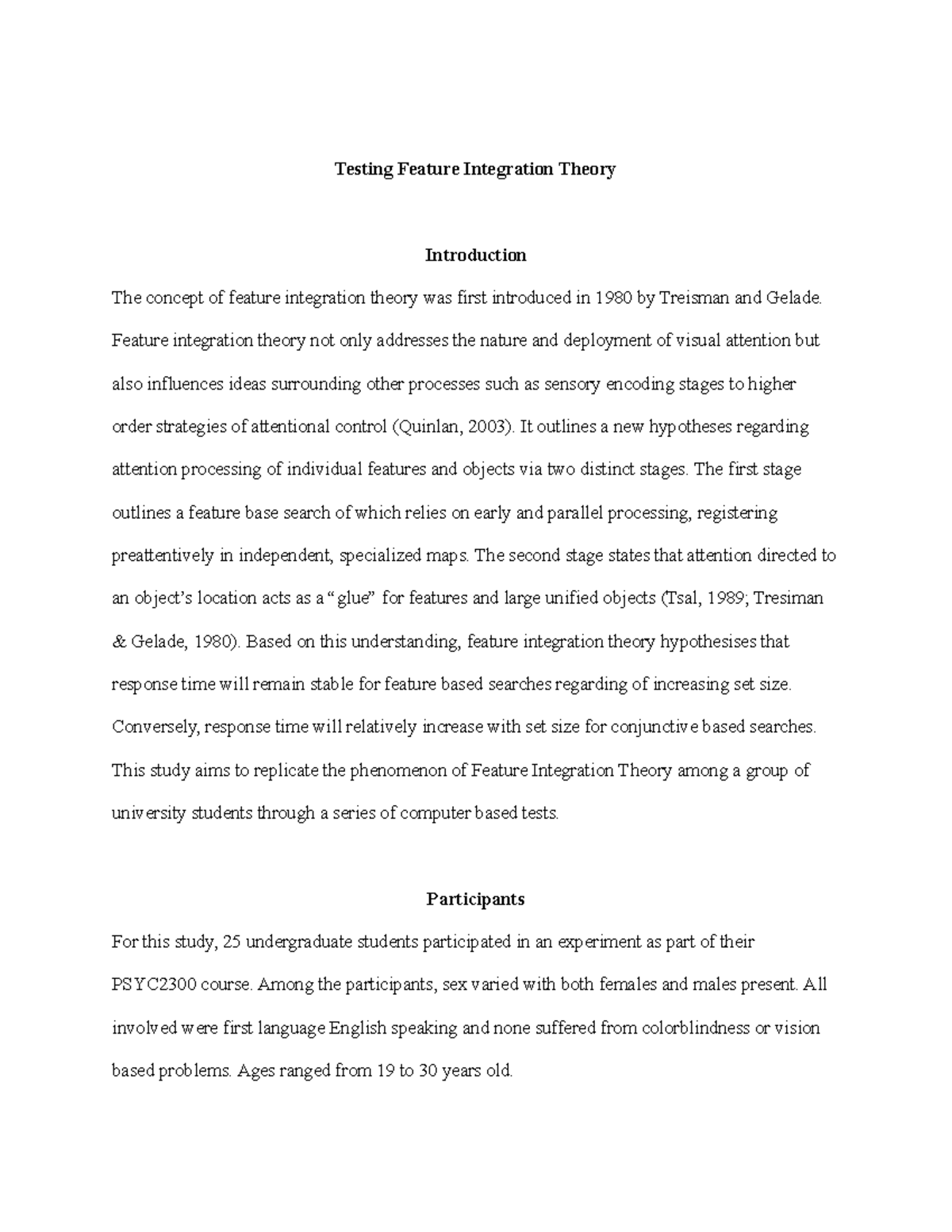 PSYC2300 LAB Report Testing Feature Integration Theory Introduction