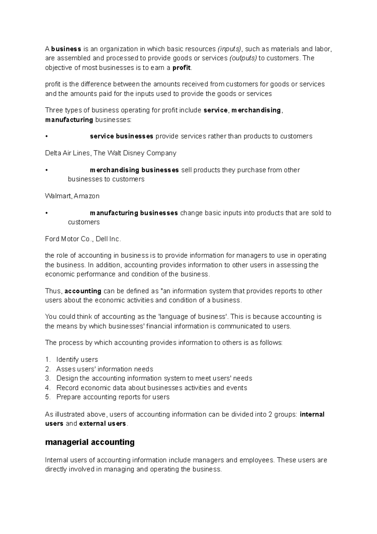 Fm summary - samenvatting - A business is an organization in which 