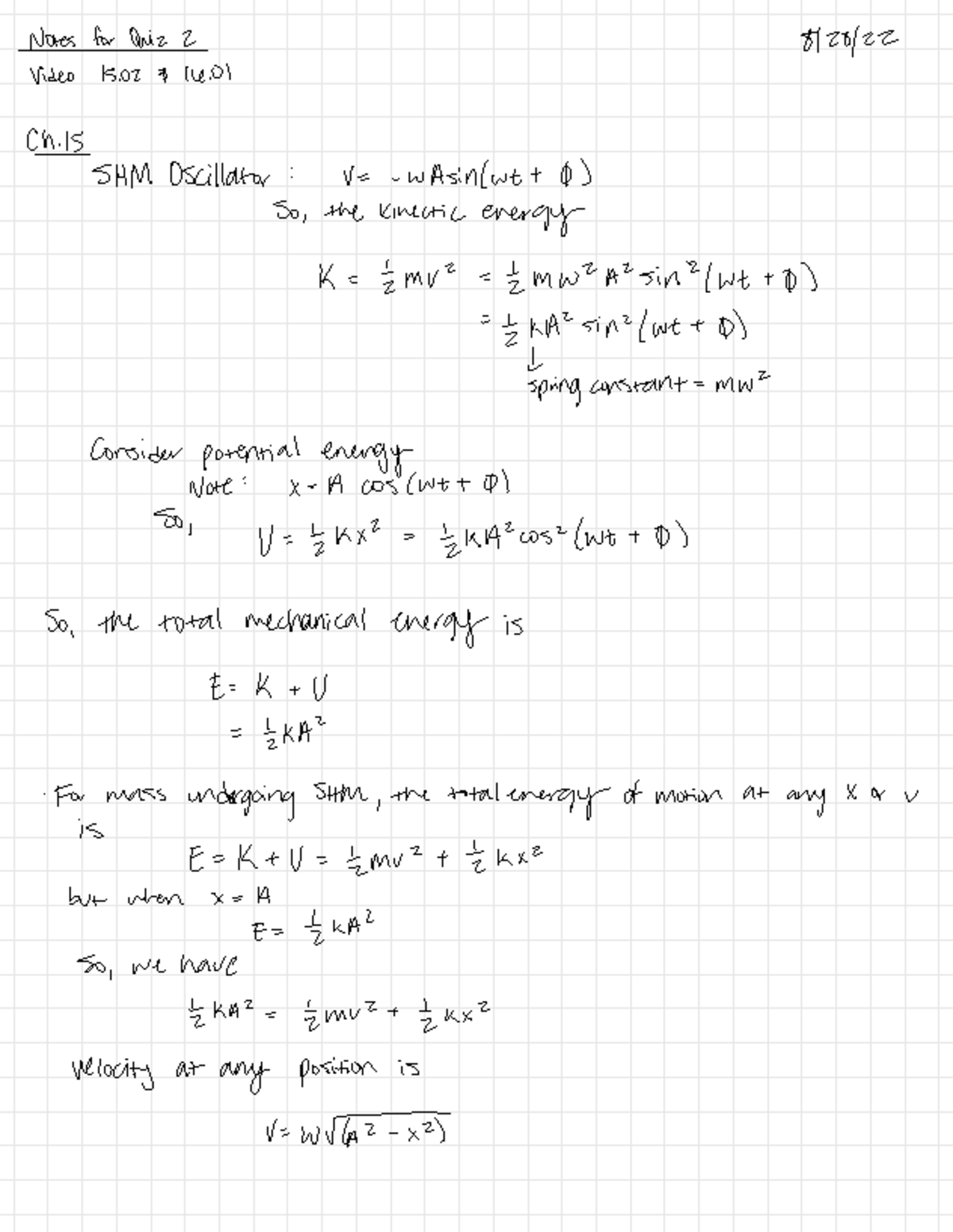 Physics 2 simple harmonic motion notes - Notes for Quiz 2 8/28/ Video ...