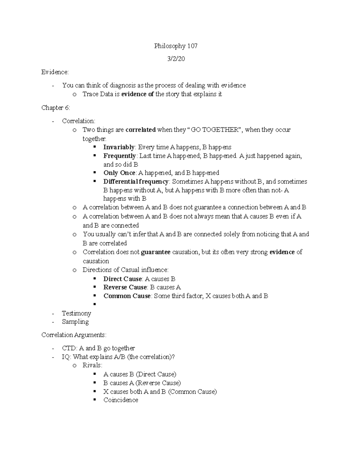 Philosophy 107 (3-2-20) - Philosophy 107 3/2/ Evidence: You can think ...