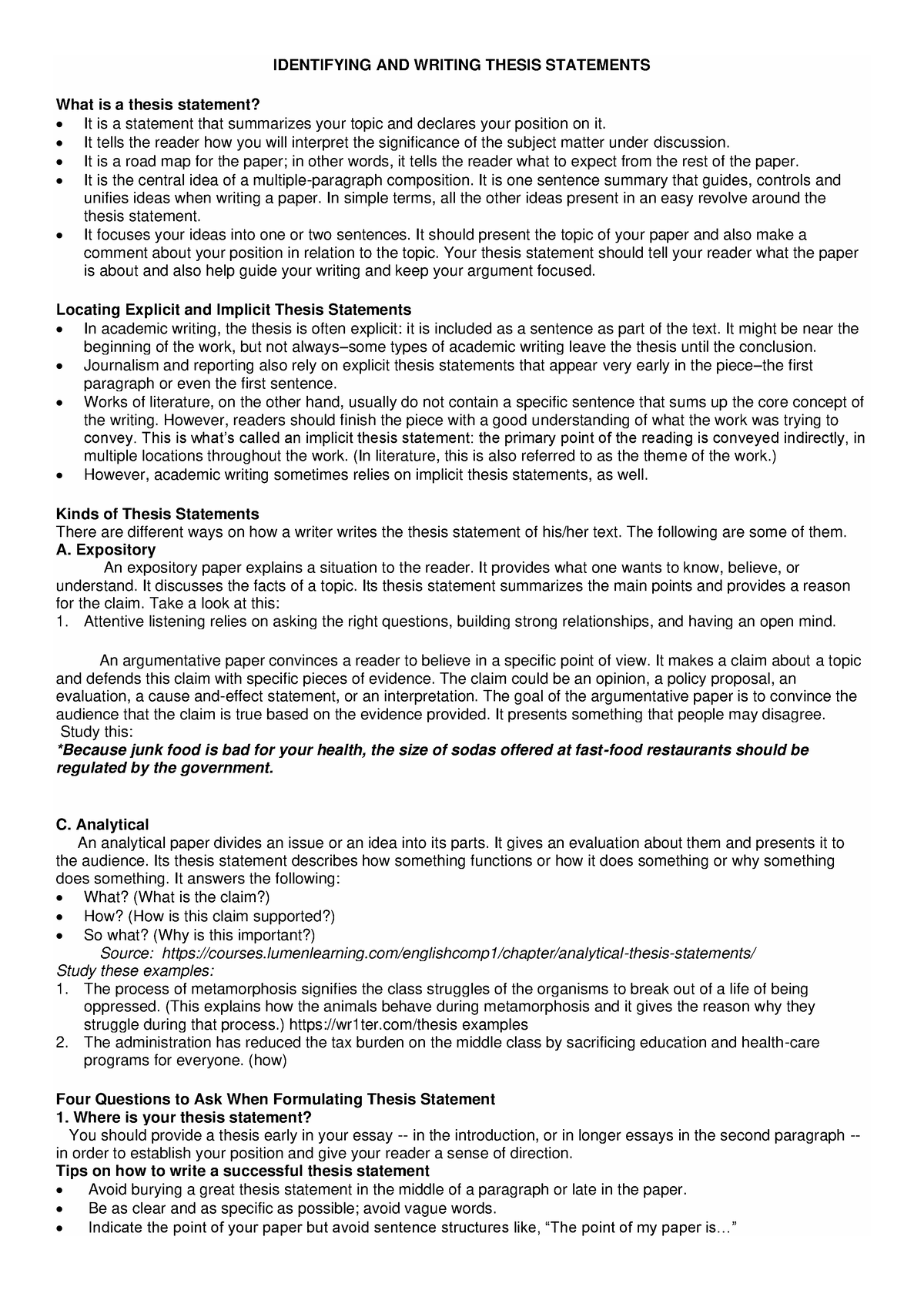 Identifying AND Writing Thesis Statements IDENTIFYING AND WRITING   Thumb 1200 1697 