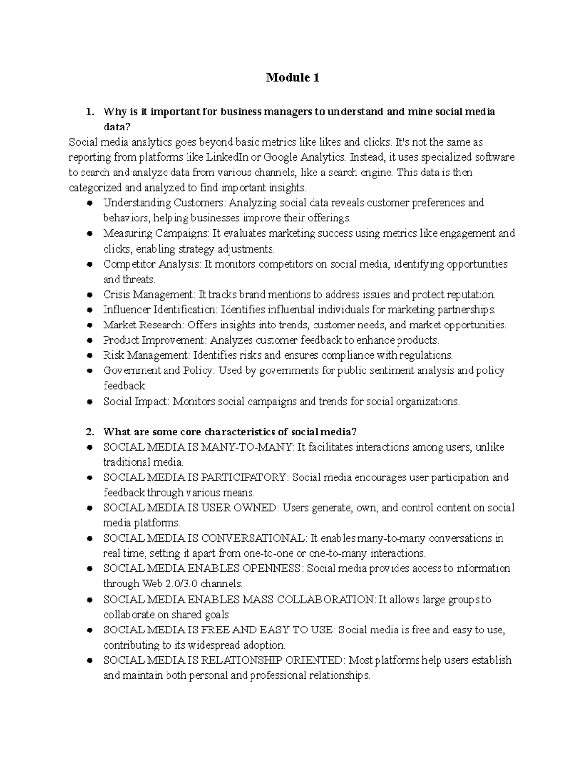 SMA IA 1 Exam questions Module 1 Why is it important for business