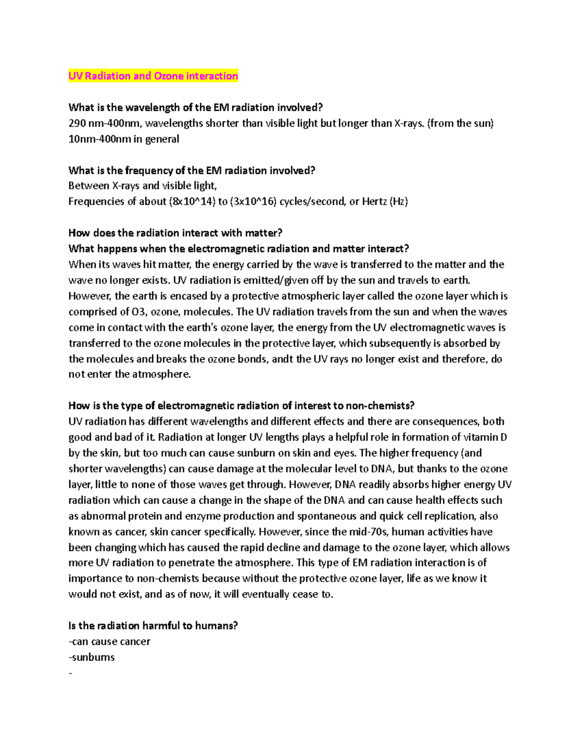 Unit 4 Communicating Science Project-uv Radiation - Uv Radiation And 