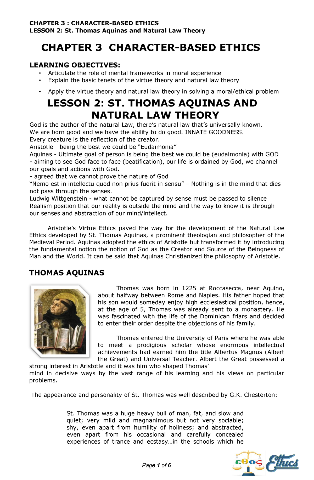 CHAP 3 2 Natural LAW Theory LESSON 2 St Thomas Aquinas And Natural 