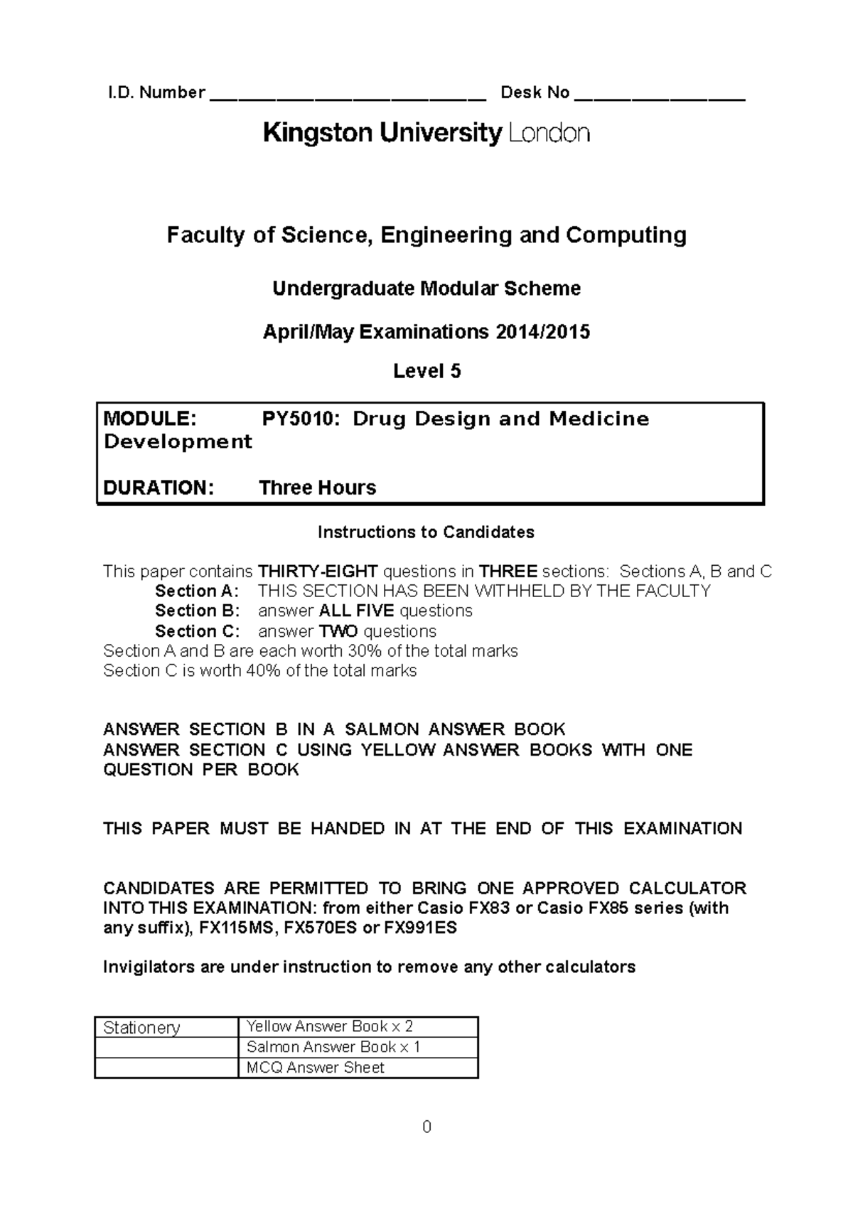 Drug Design and Medicine Development 2014/15 - I. Number ...
