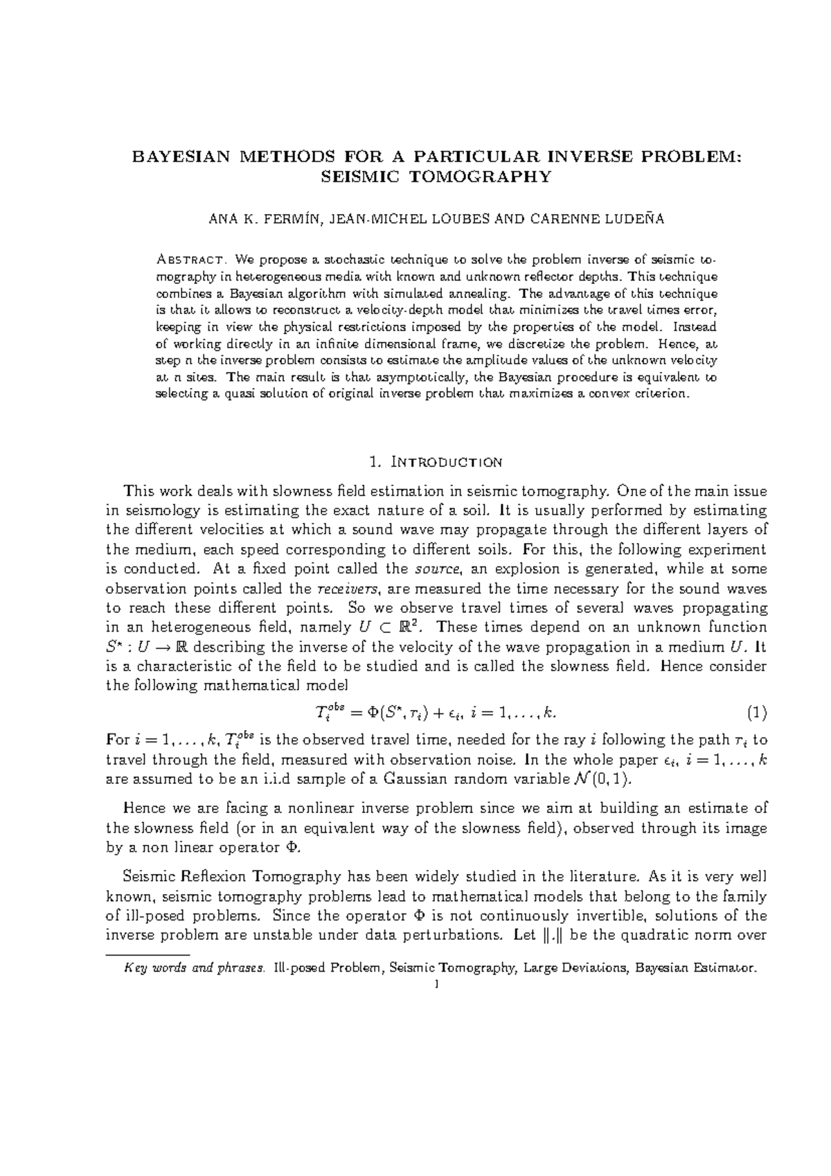 Inverse 1 - BAYESIAN METHODS FOR A PARTICULAR INVERSE PROBLEM: SEISMIC ...