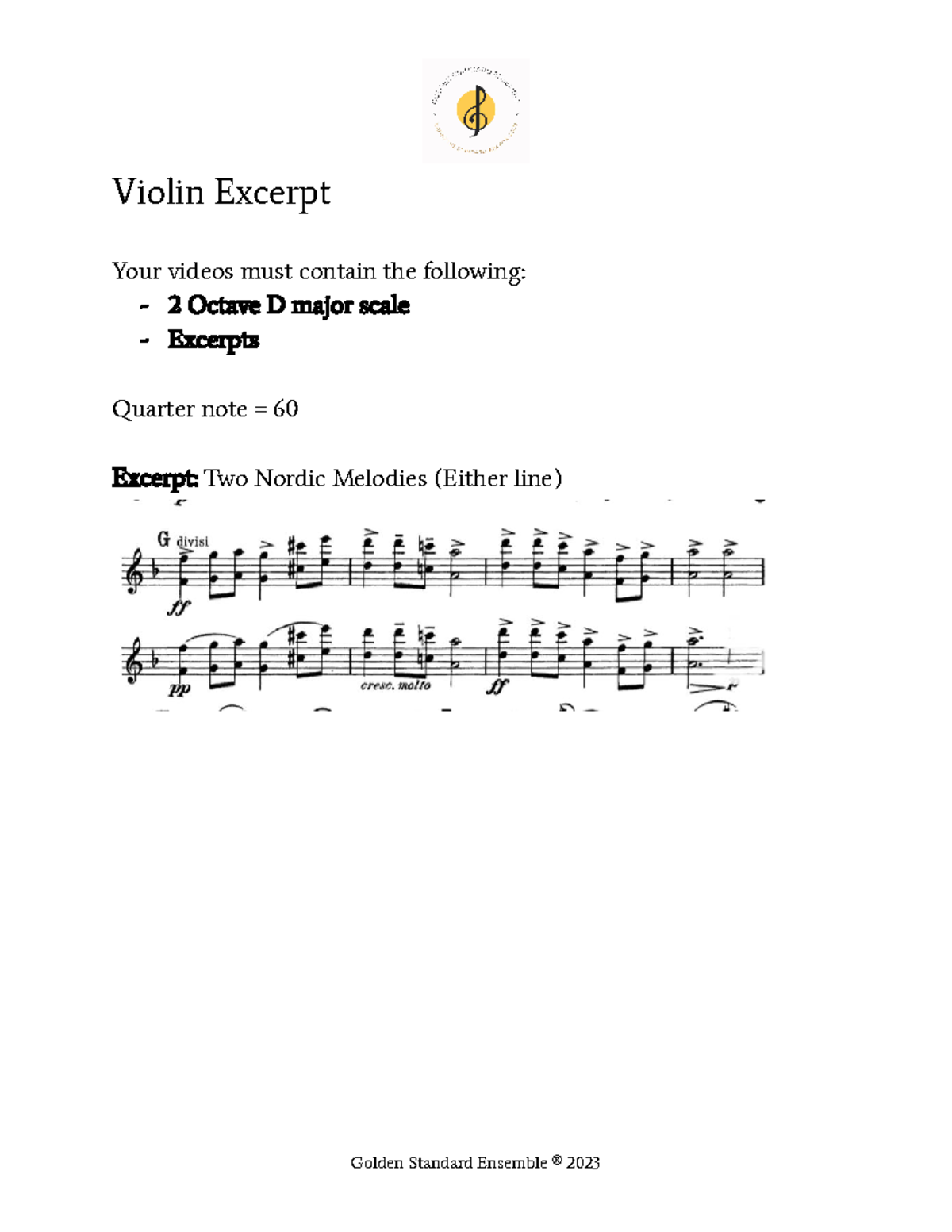 Golden Standard Excerpts Violin Excerpt Your videos must contain the