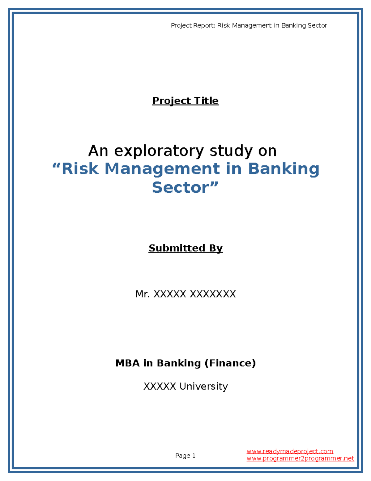 Topics For Project Report In Mba Finance Mba project report risk management banking sector - readymadeproject