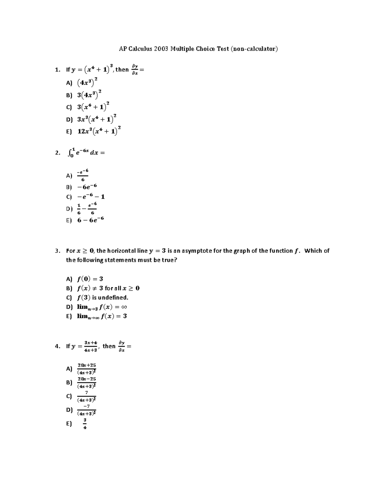 2003 Ap Calc Mc 2003 Ap Calculus Ab Paper Ap Calculus 2003 Multiple