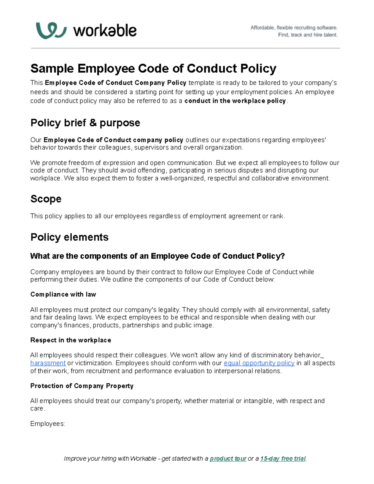 Sample Employee Code Of Conduct Policy - An Employee Code Of Conduct ...