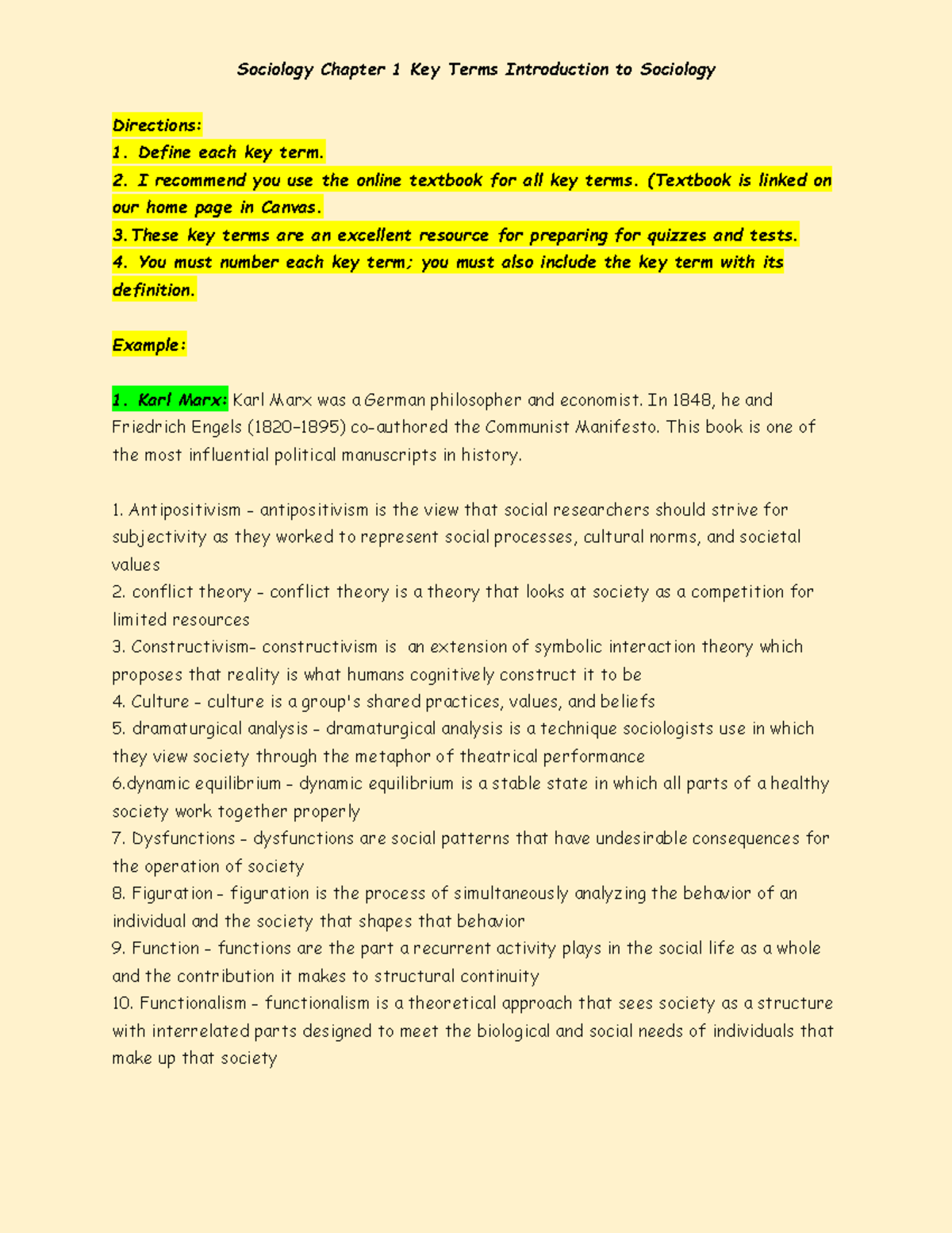 Copy of Chapter 1 Key Terms Introduction to Sociology - Sociology ...