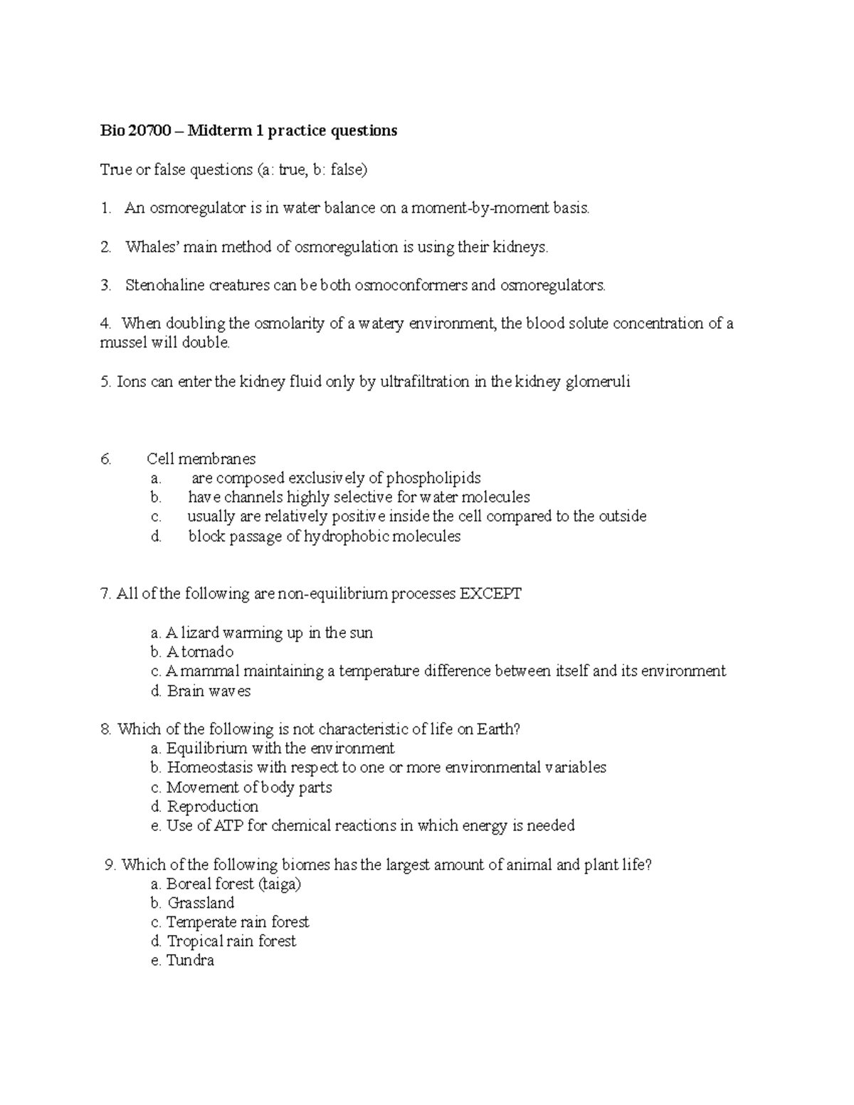 BIO20700 midterm 1 sample Sp20 Bio 20700 Midterm 1 practice