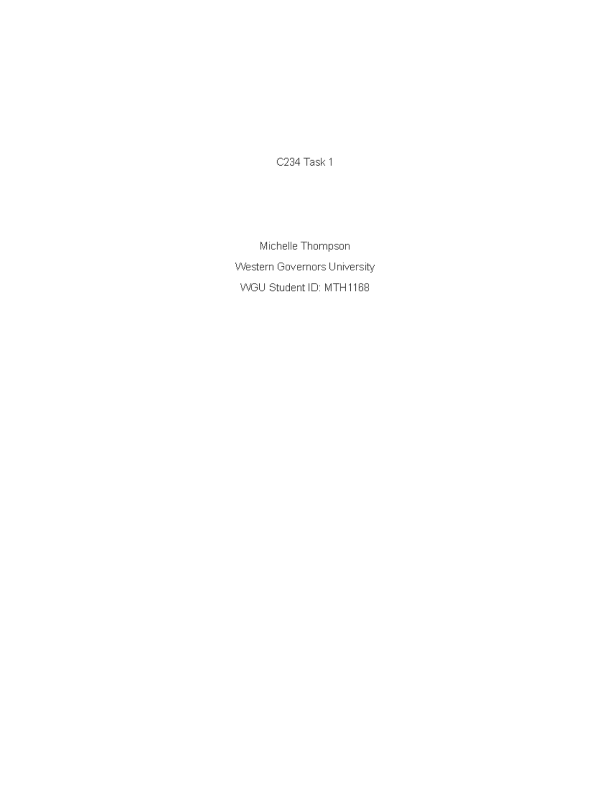 C234 Task 1 - C234 Task 1 - C234 Task 1 Michelle Thompson Western ...