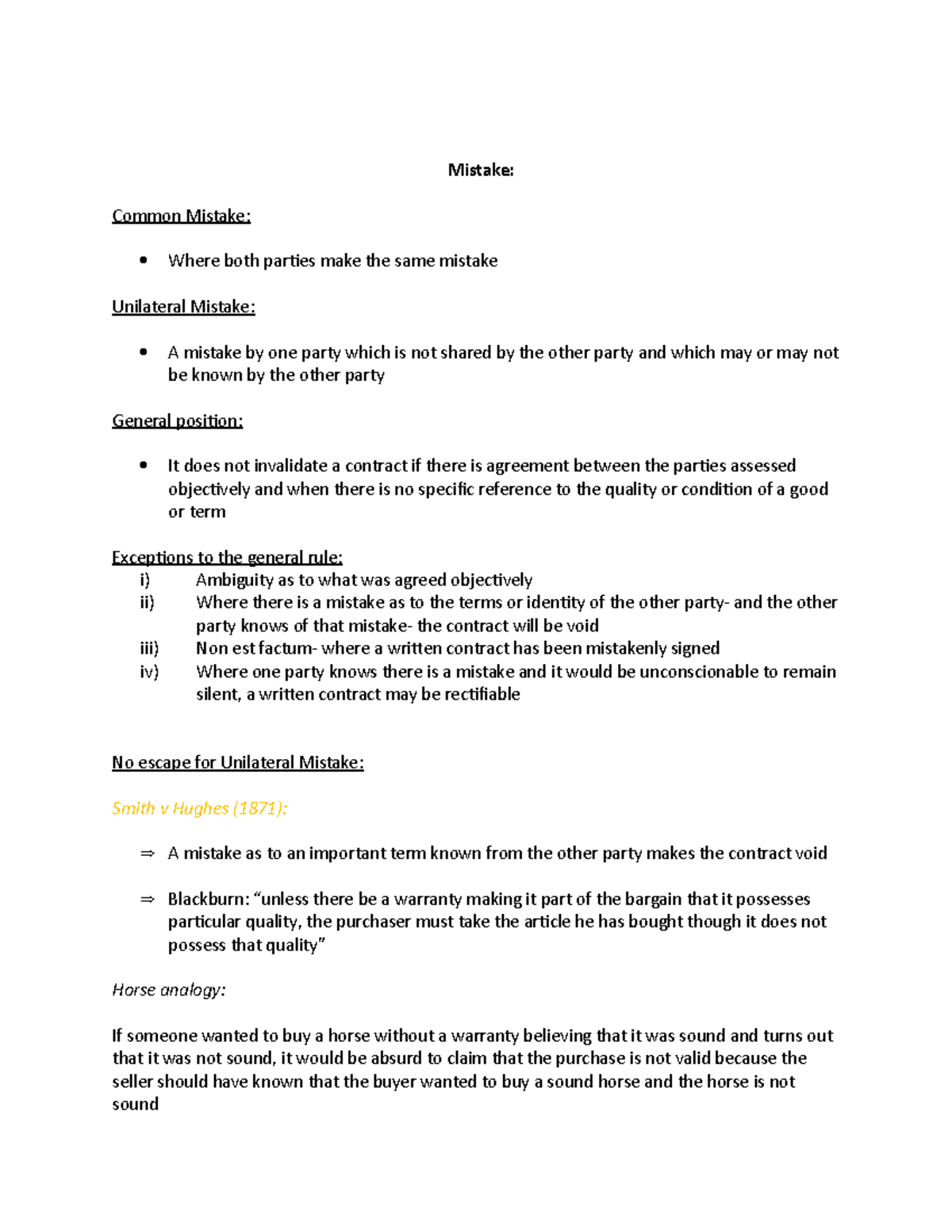 Mistake - Textbook Notes - The Law Of Contract - Mistake: Common ...