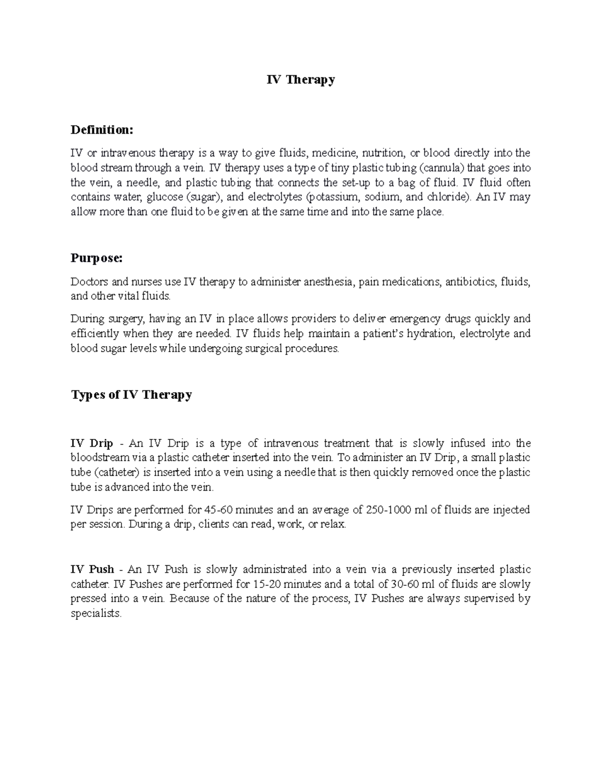IV Therapy - Personal research - IV Therapy Definition: IV or ...