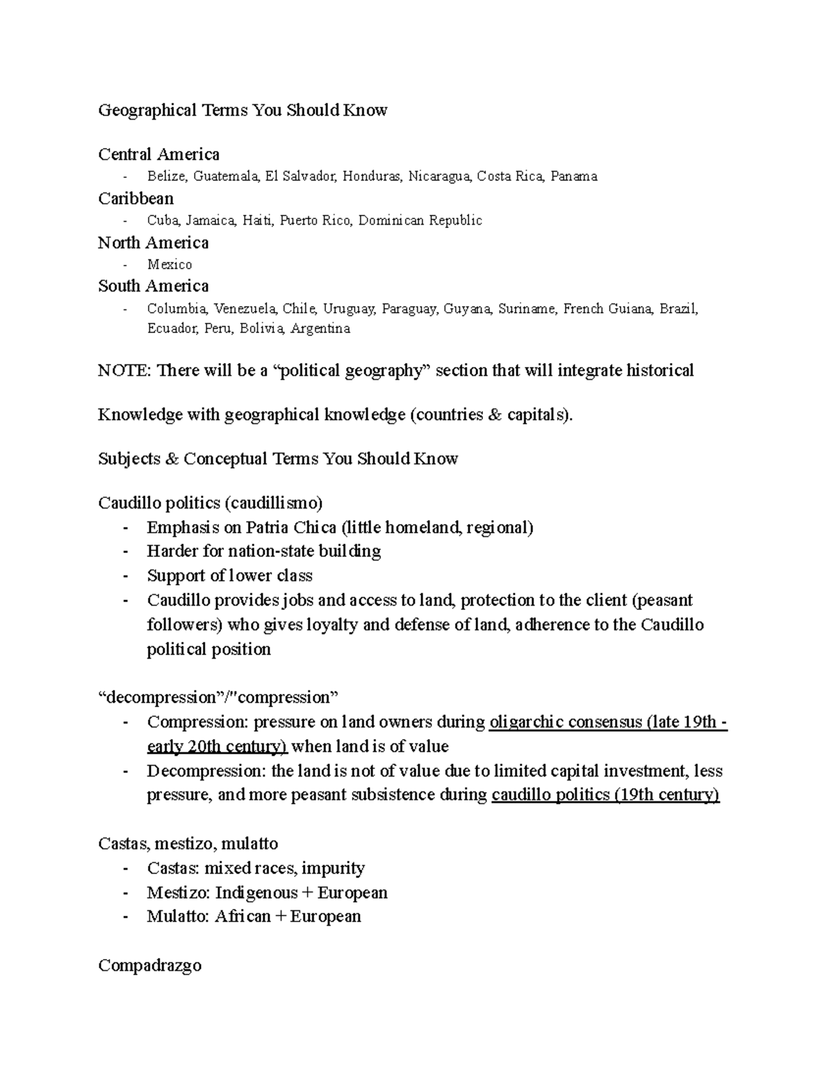 HIS/POL 214 Midterm study guide Geographical Terms You Should Know