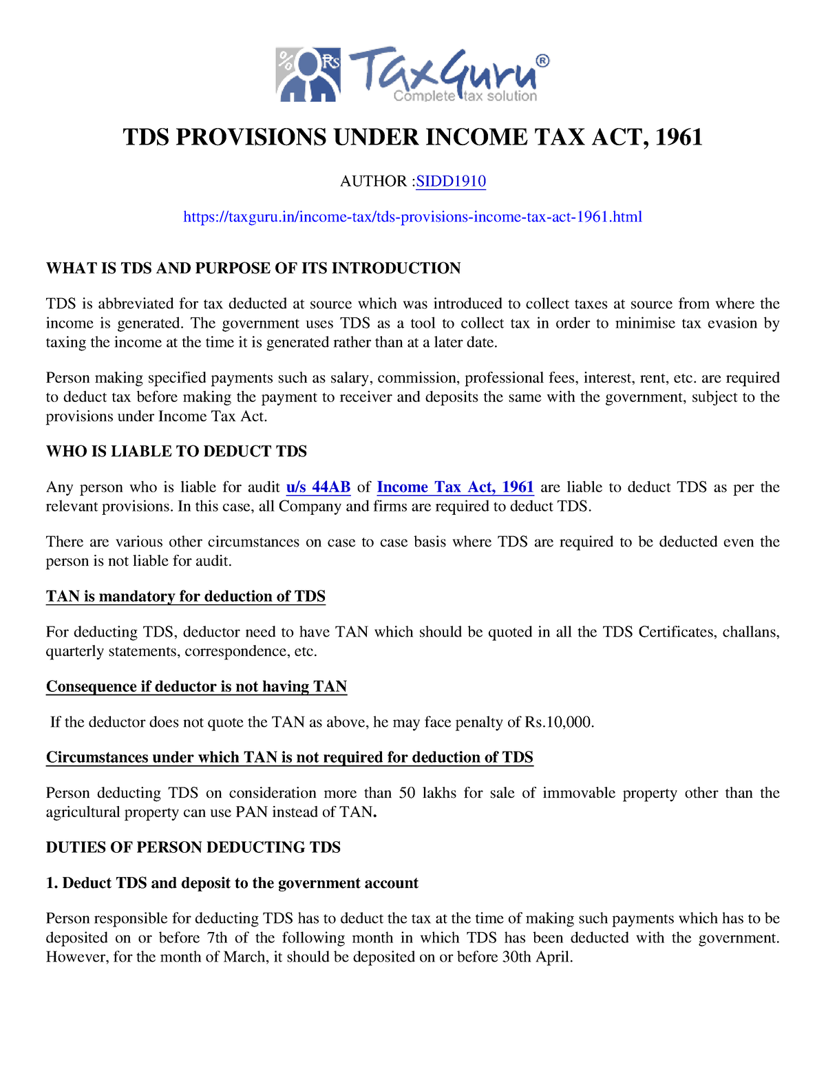 Tds Provisions Under Income Tax Act 1961 Tds Provisions Under Income Tax Act 9321