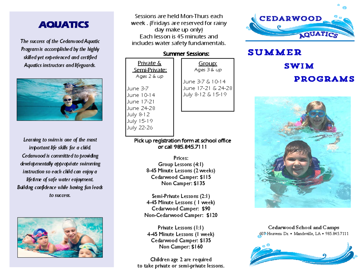 Swim lesson brochure that will help Students - AQUATICS The success of ...