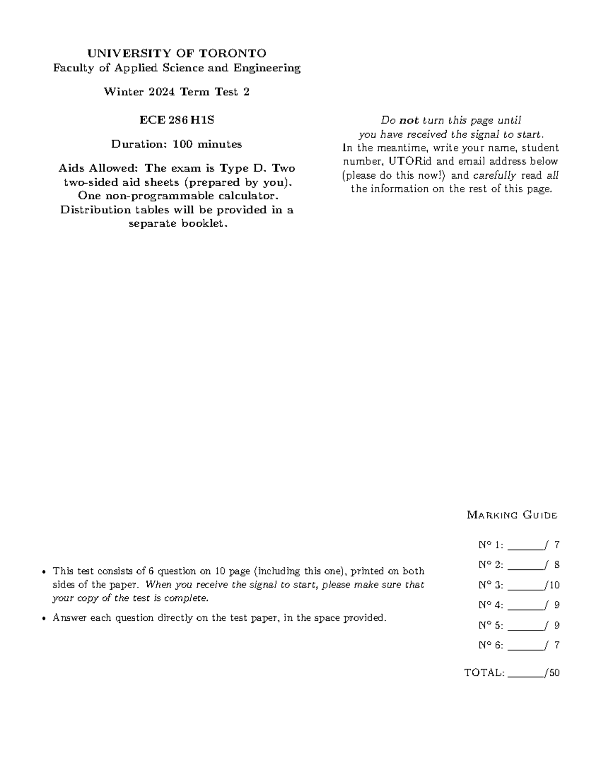 ECE286 - Term Test 2 - Solutions - UNIVERSITY OF TORONTO Faculty of ...