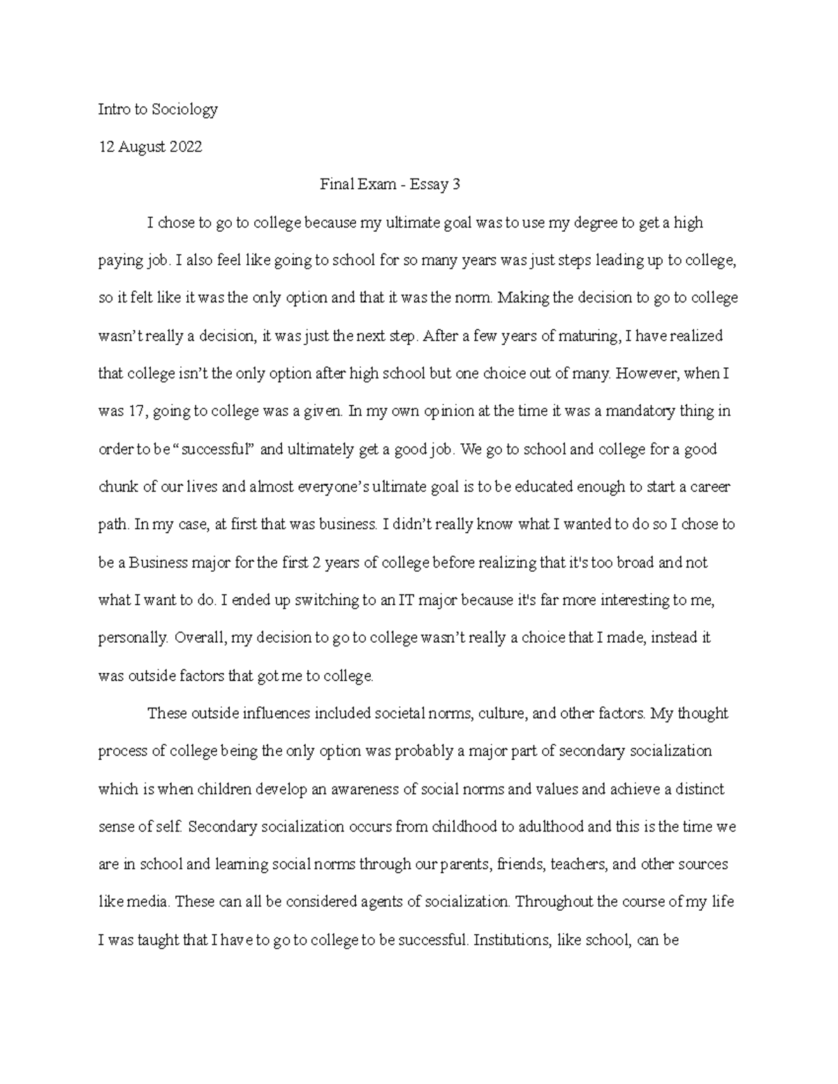 introduction to sociology final exam essay questions