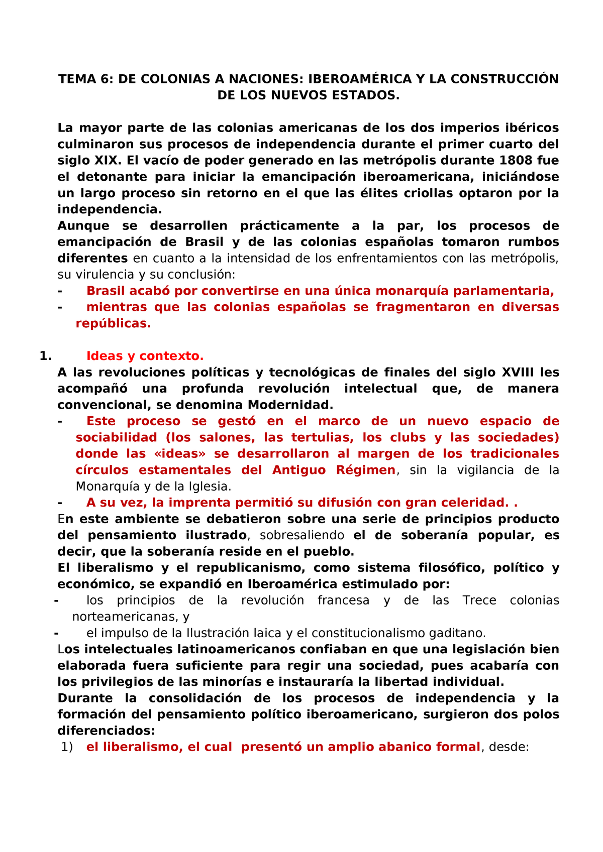 Tema 6 De Colonias A Naciones Iberoamerica Y La Construccion De Los Nuevos Estados Studocu