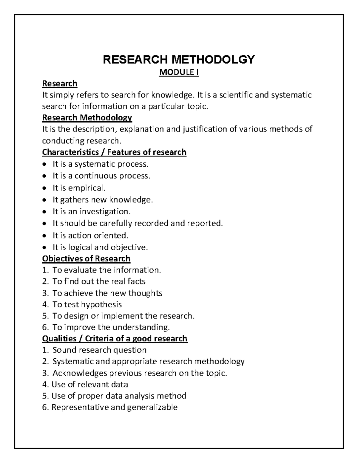 presents written research methodology module