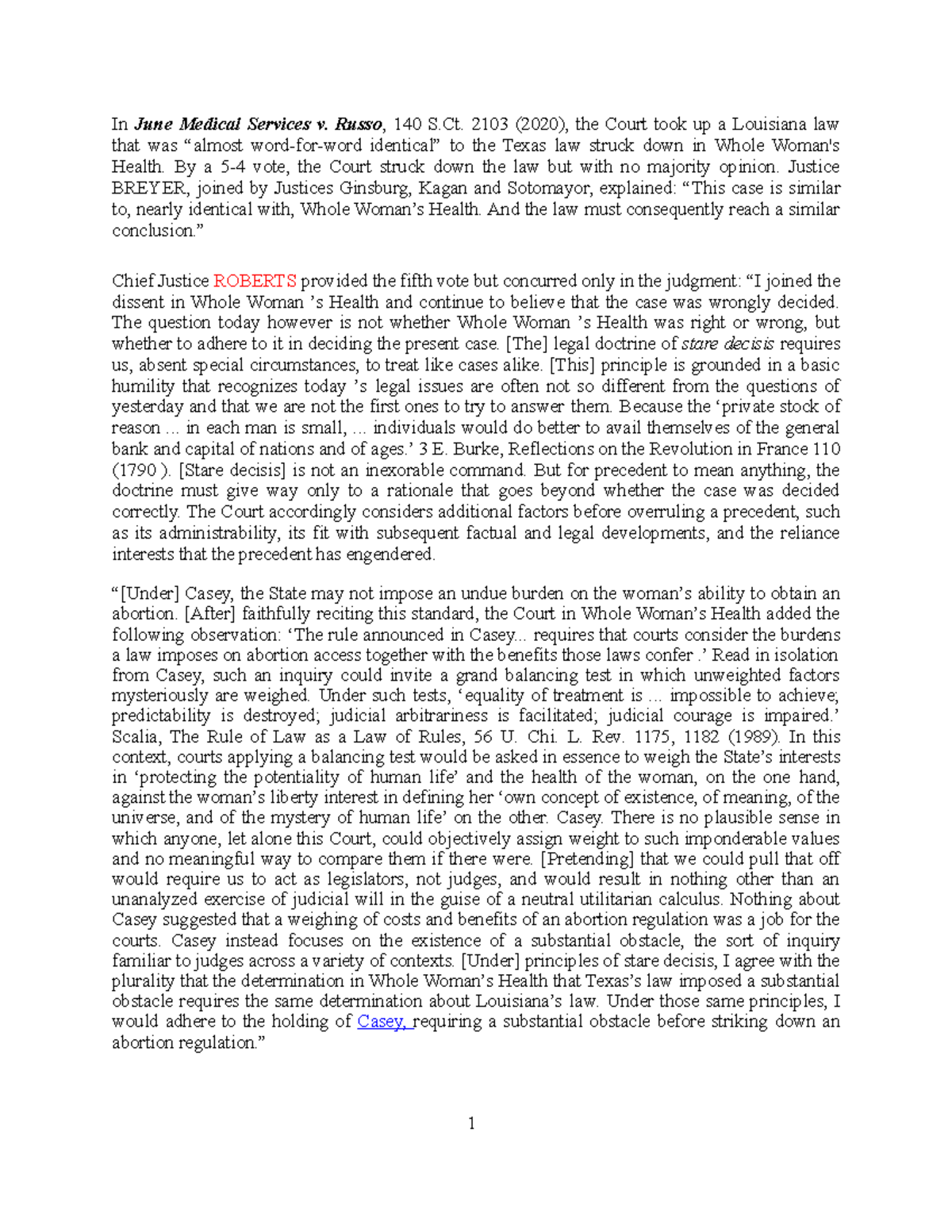 Handout June Medical Services 1 In June Medical Services v. Russo