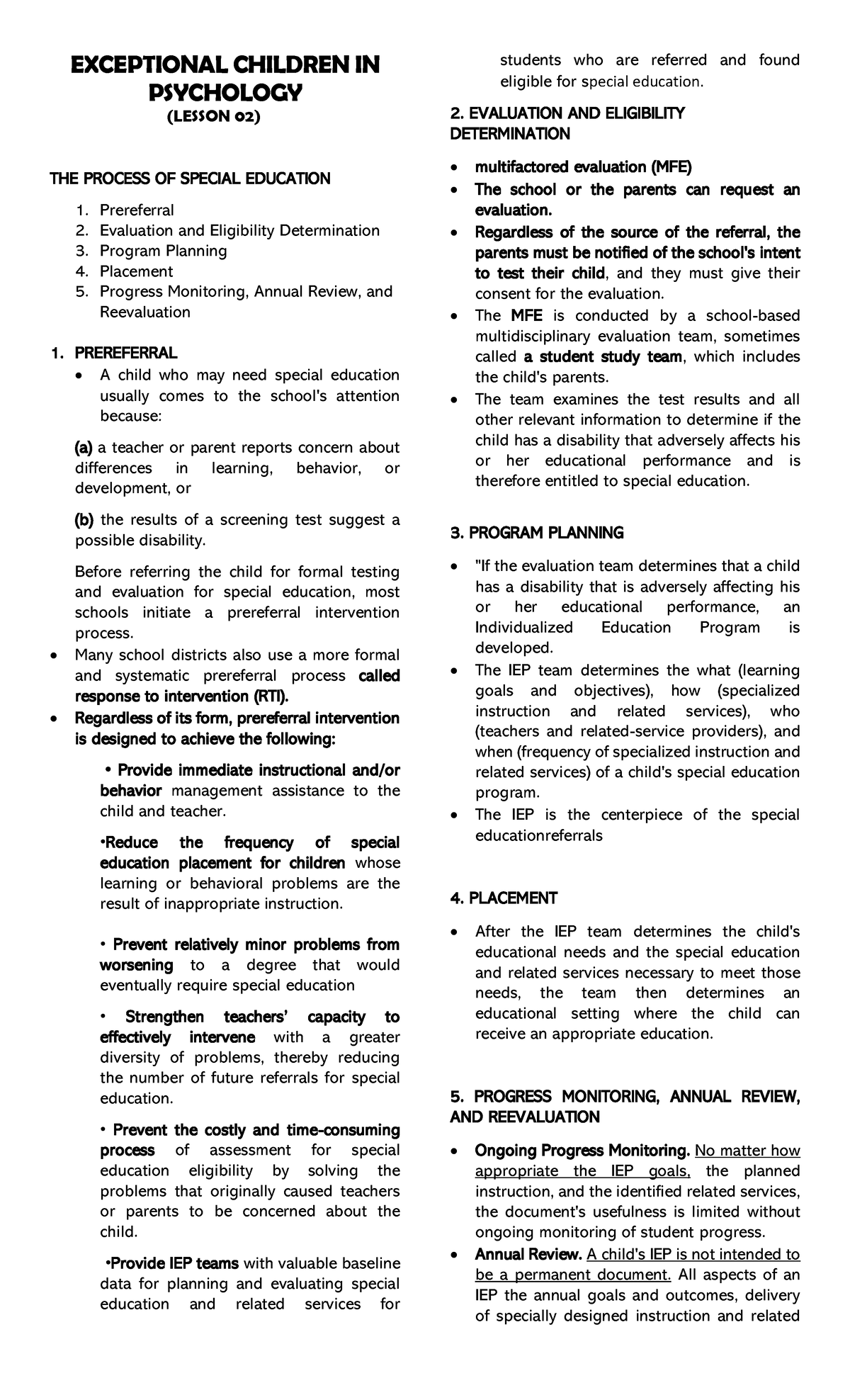 ECP Lesson-02 Reviewer - EXCEPTIONAL CHILDREN IN PSYCHOLOGY (LESSON 02 ...