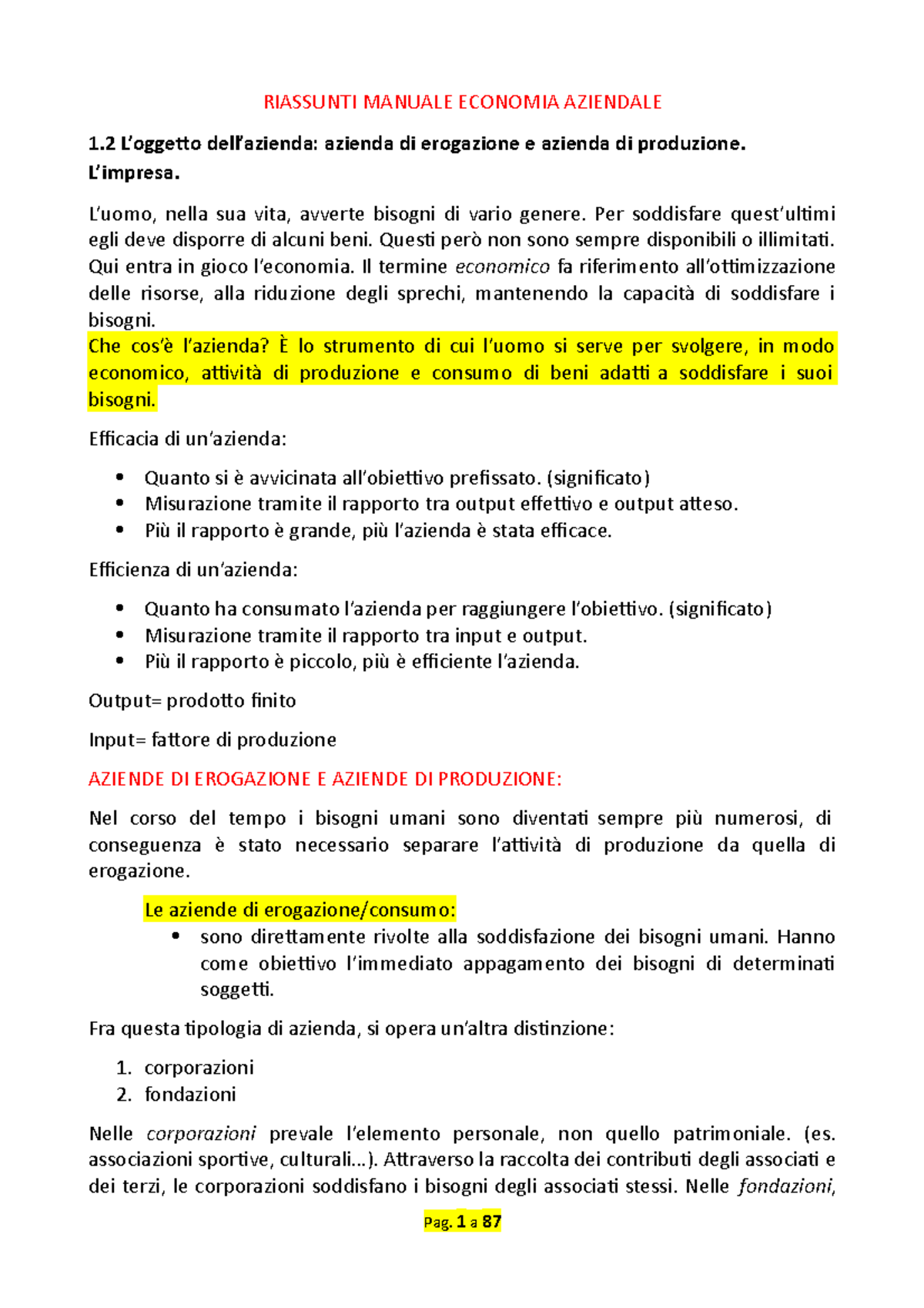 Economia Aziendale PER Esame Prima Parte - RIASSUNTI MANUALE ECONOMIA ...