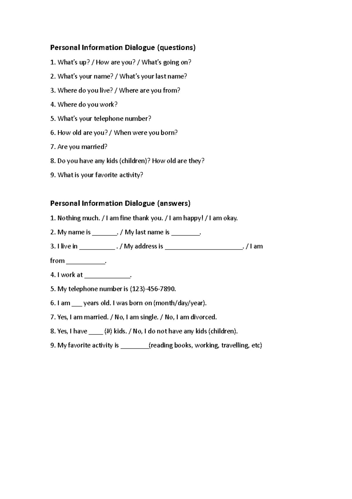 Personal Questions and Answers (preguntas y respuestas personales ...