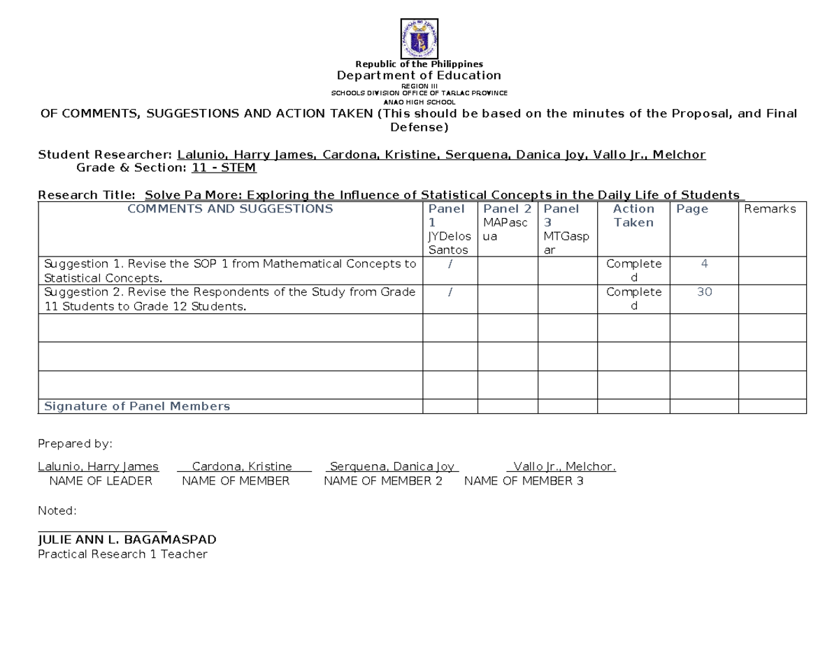 Matrix of Correction-11-STEM-G4-Solve Pa More - Republic of the ...